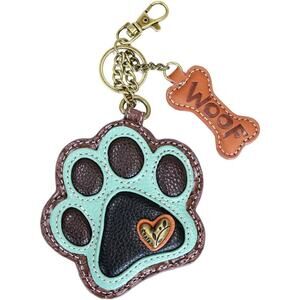 CHALA Handbags WOOF Teal Paw Print Key Fob Coin Purse Keychain Dog Mom Bag Charm